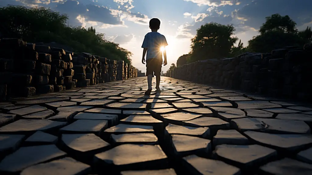 Child walking on a crack