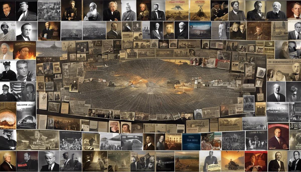 An image showing a collage of notable American conspiracy theories from different time periods.