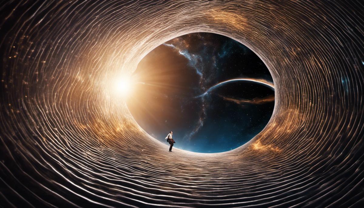 Image of a time traveler stepping out of a wormhole