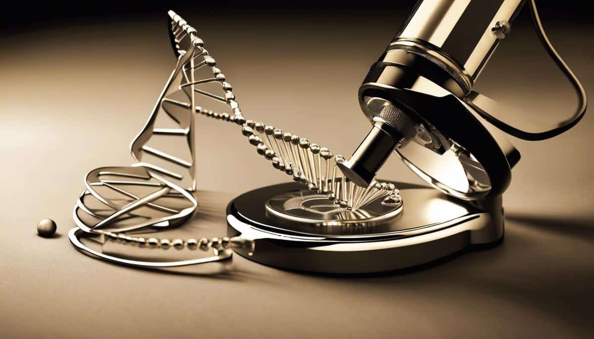 An image of a microscope and DNA helix symbolizing the advancements of forensic science in solving cold cases.