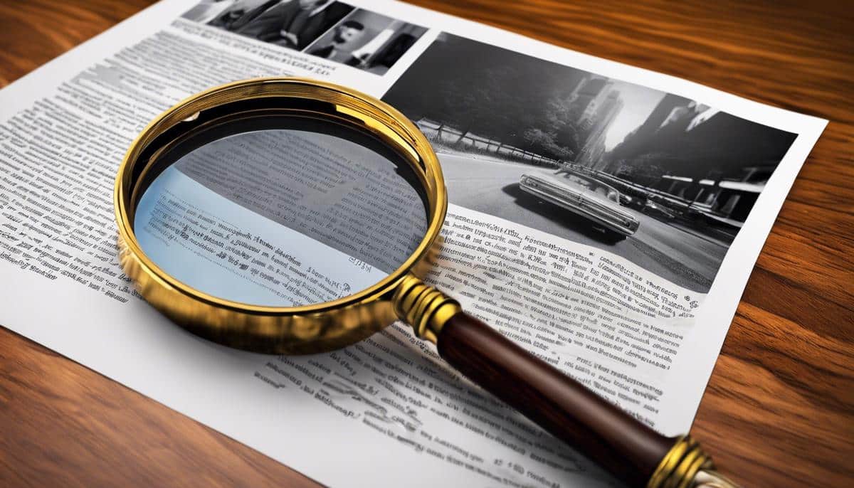 An image depicting a magnifying glass hovering over a photo of a crime scene, symbolizing cold case investigations.