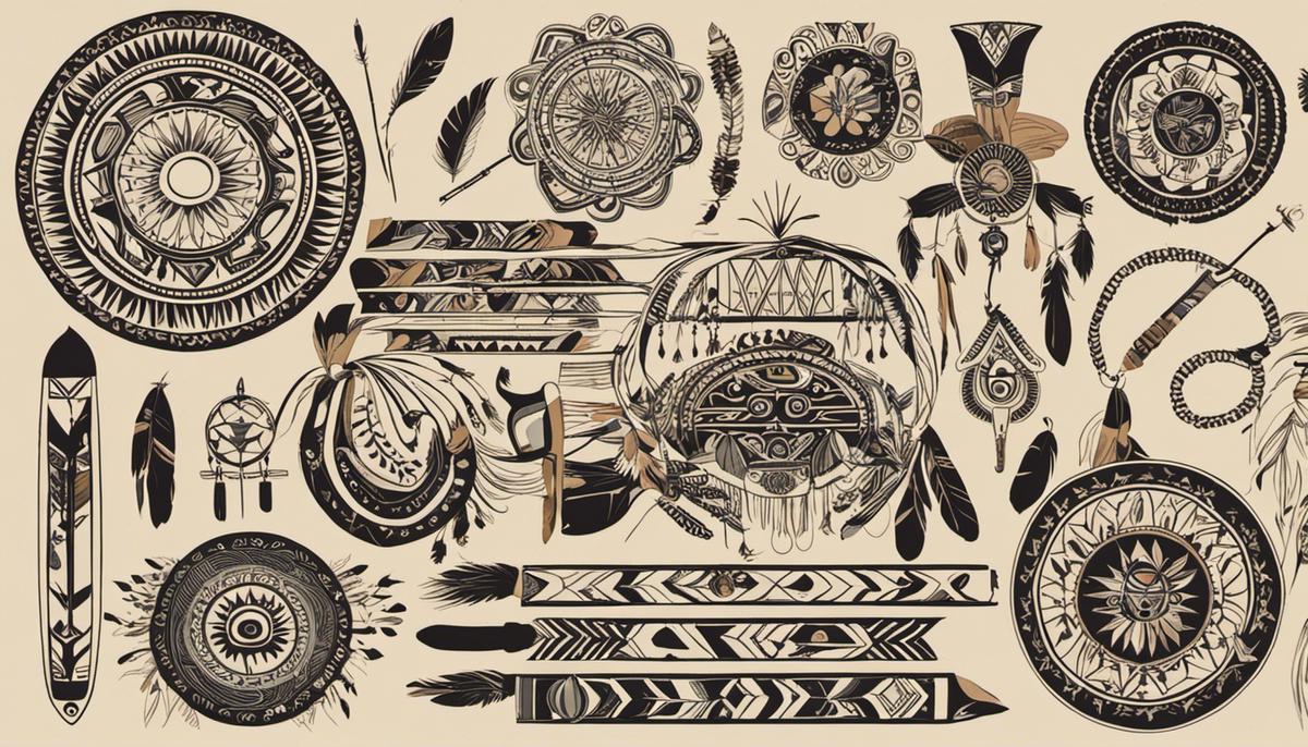 A diverse collection of Native American symbols and patterns.